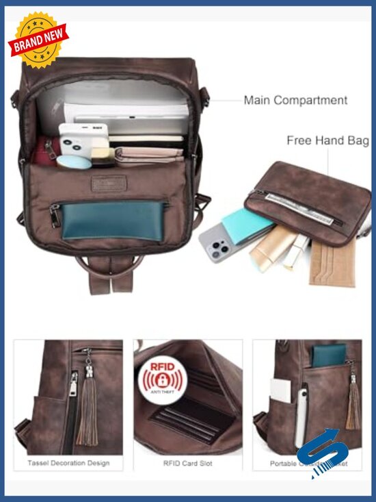 Medium Faux Leather Backpack Purse Convertible Shoulder Bag 14\